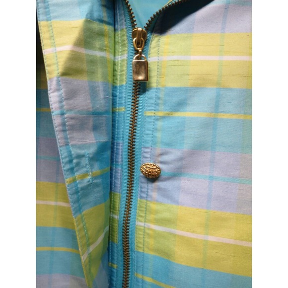 MURELI Sz S Small 100% Silk Aqua Blue Green Plaid Lined Jacket w/ Tags - Picture 6 of 15